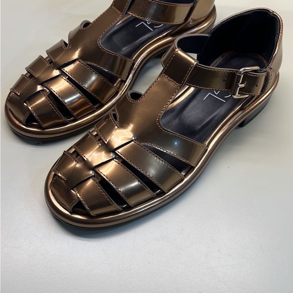 NWT AGL Metallic Leather Fisherman Sandals Designer Italian Luxury made in Italy - Picture 5 of 8